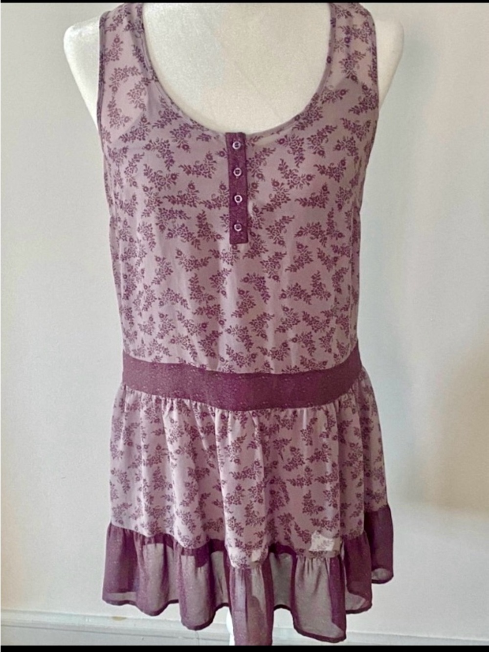 Urban Outfitters Petticoat Alley Purple Floral Tiered Mini Dress S Y2K